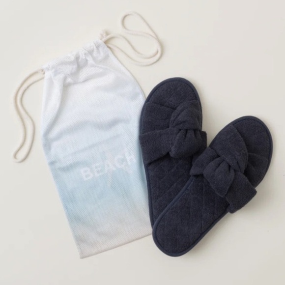 NWT Barefoot Dreams Towel Terry Sandals In Indigo - Picture 4 of 6